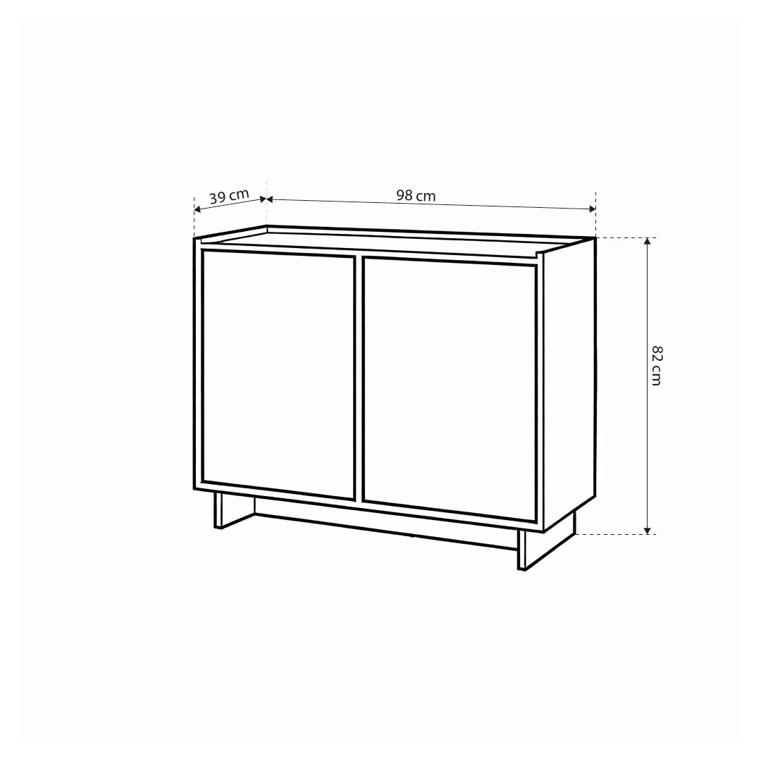 Komoda Kiyro 98x82 z półkami w stylu japandi – rysunek z wymiarami