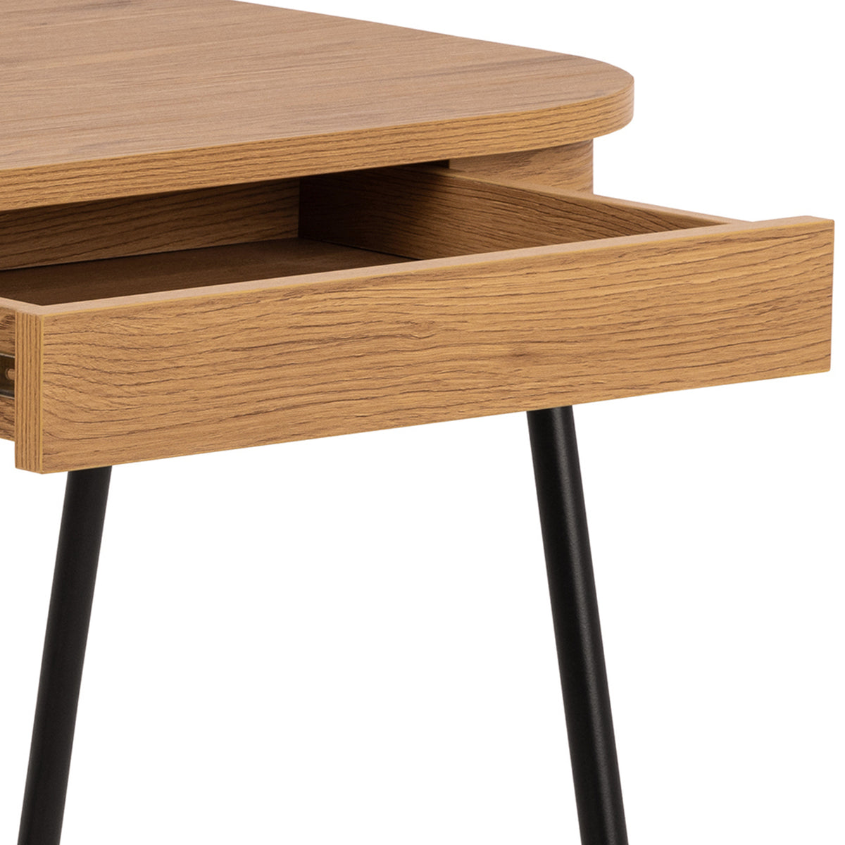Bureau Astel 120x60 à deux tiroirs, de style moderne - gros plan sur les détails et la texture