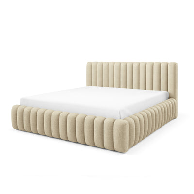 Pastel Upholstered Ottoman Bed with Storage, Modern Soft Style, Doha Fabric – angled view