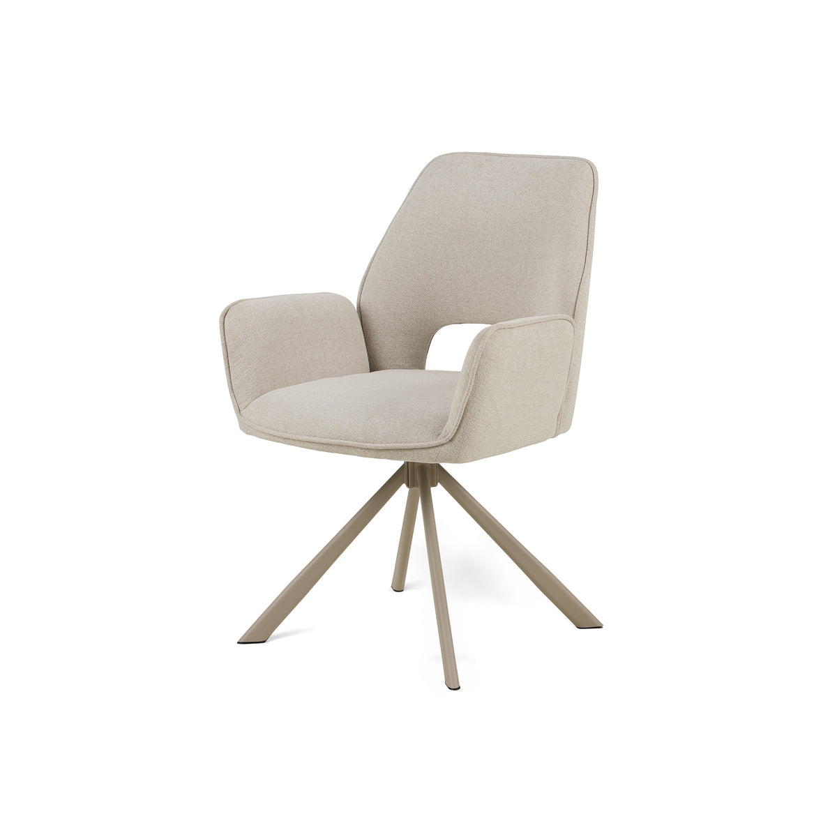 Fente Set of Two Swivel Chairs with Armrests, Modern Style – Light Beige (white legs)