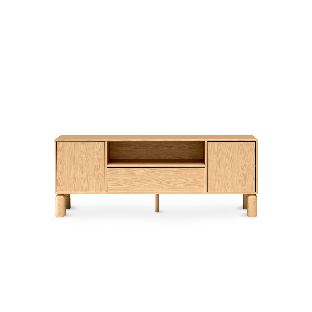 Meuble TV Fjord 160x62 avec de grands espaces de rangement de style scandinave - vue de face