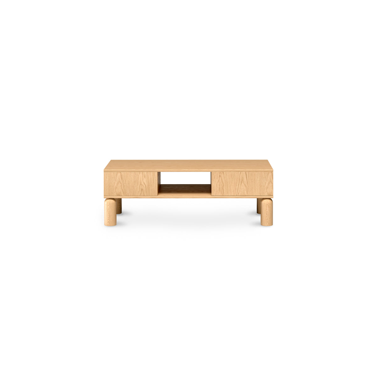 Table basse Fjord 110x37 avec niches ouvertes de style scandinave – vue de face