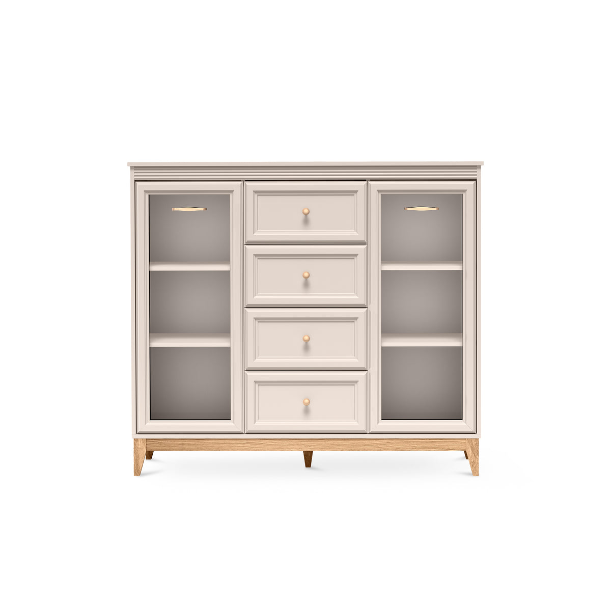 Serena Display Cabinet 142x126 with Glass Fronts and Drawers, Modern Classic Style – front view