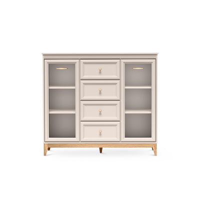 Serena Display Cabinet 142x126 with Glass Fronts and Drawers, Modern Classic Style – front view