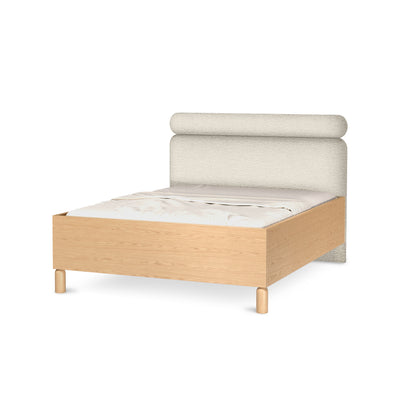 Lit rembourré Fjord 140/160x200 avec coffre de rangement, de style scandinave - vue en angle | Pillovely