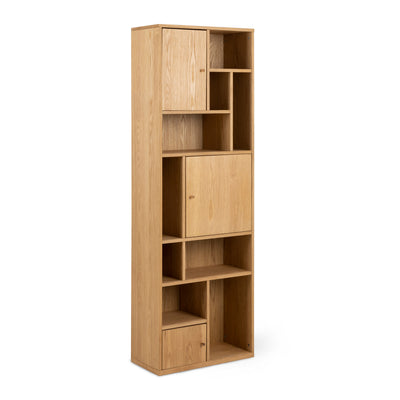 Asymo Wooden Bookcase 61x180 with Closed Shelves – angled view