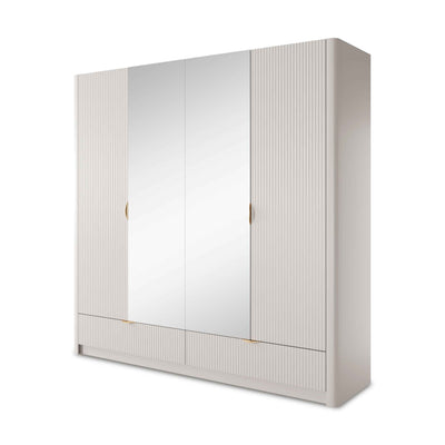 Szafa Laanti 4-drzwiowa 213x208 cm w stylu nowoczesnym – widok pod kątem | Pillovely