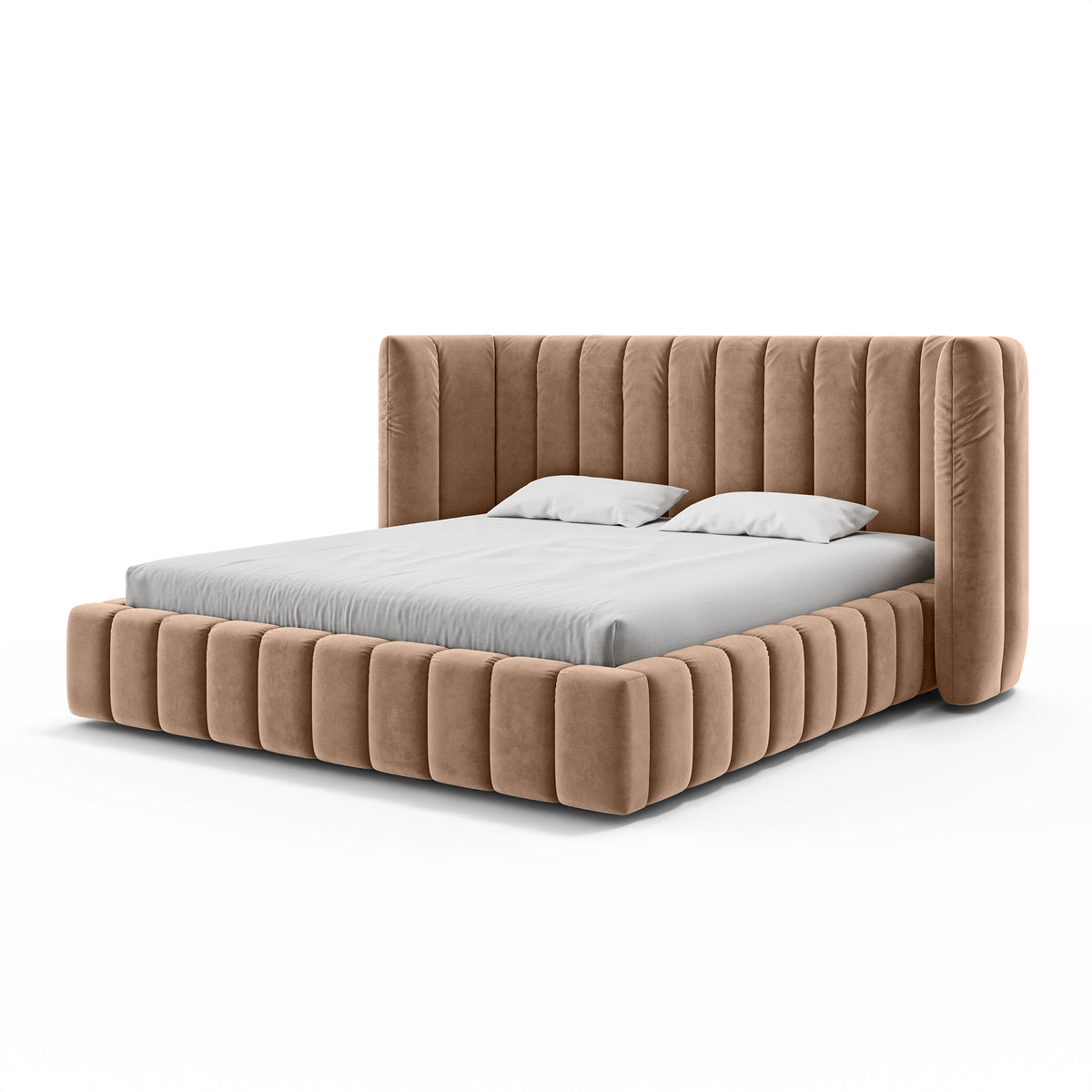 Gianda Upholstered Ottoman Bed with Vertical Tufting and Storage 140x200, 160x200 and 180x200, Modern Soft Style – angled view | Pillovely