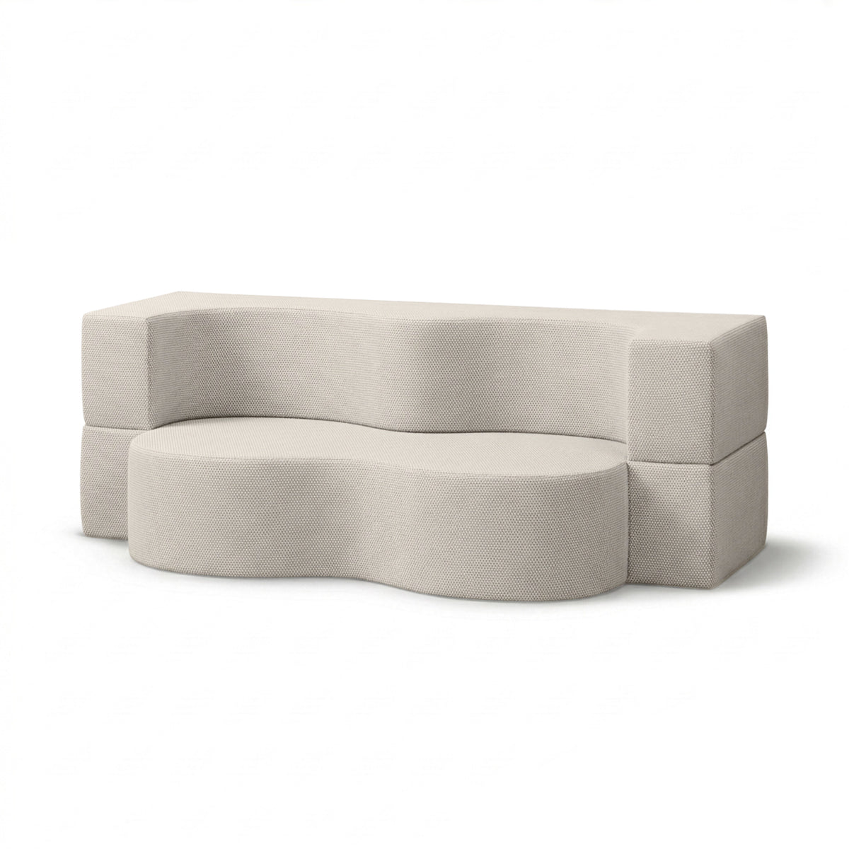 Kamelia Outdoor Foam Sofa Bed in Modern Style with Organic Form in Harris Outdoor Fabric – angled view