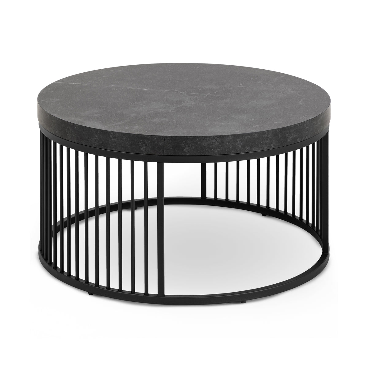 Cella Round Coffee Table with a Black Marble Effect, Modern Style – angled view | Pillovely