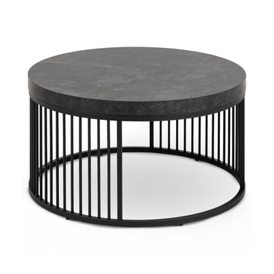 Cella Round Coffee Table with a Black Marble Effect, Modern Style – angled view | Pillovely