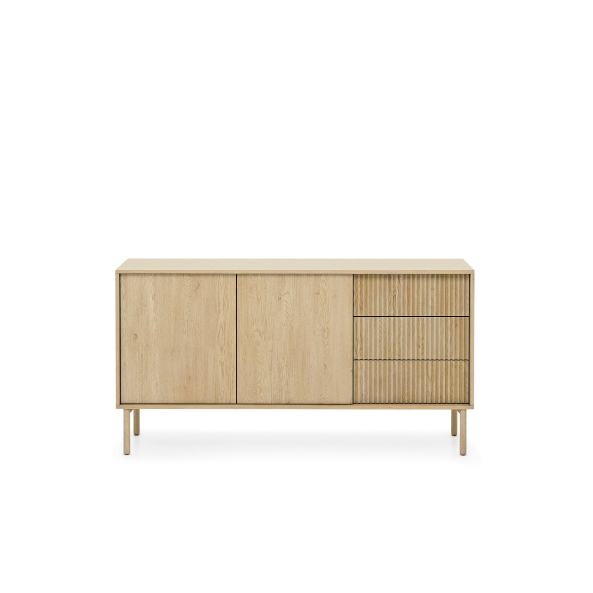 Komoda Viola 2-drzwiowa 154x80 z 3 szufladami w stylu japandi – widok z przodu