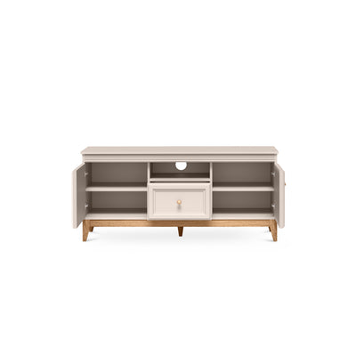 Meuble TV Serena 136x62 avec façades fraisées dans un style modern classic - avec façades ouvertes