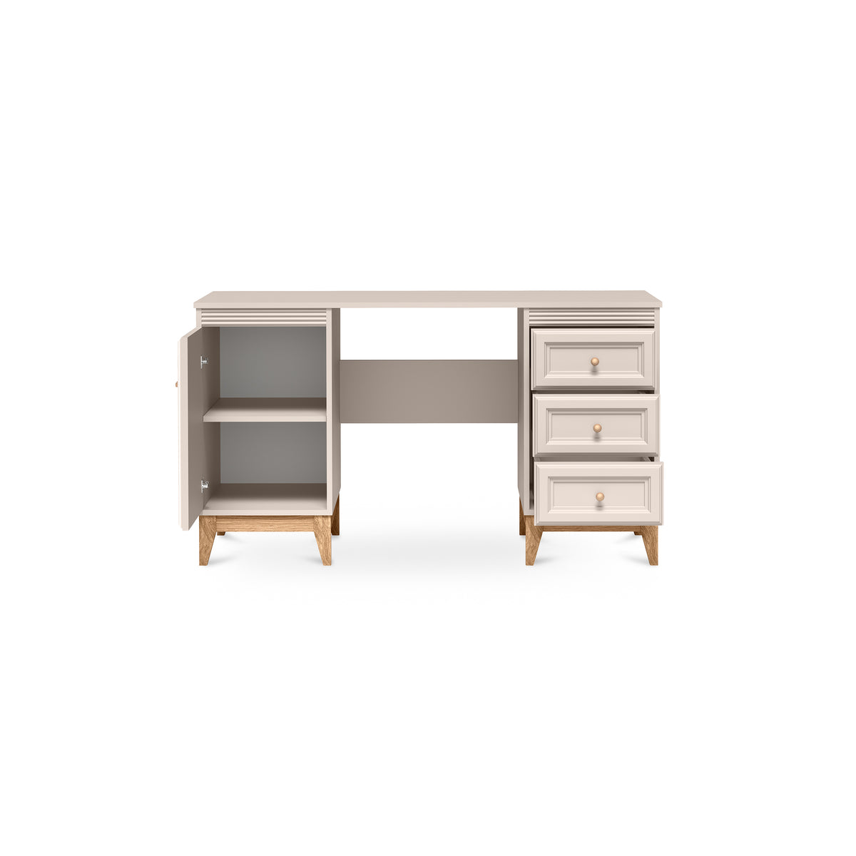 Biurko Serena 138x78 z 3 szufladami w stylu modern classic – z otwartymi frontami