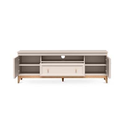 Meuble TV Serena 179x62 à façades fraisées de style modern classic - avec façades ouvertes