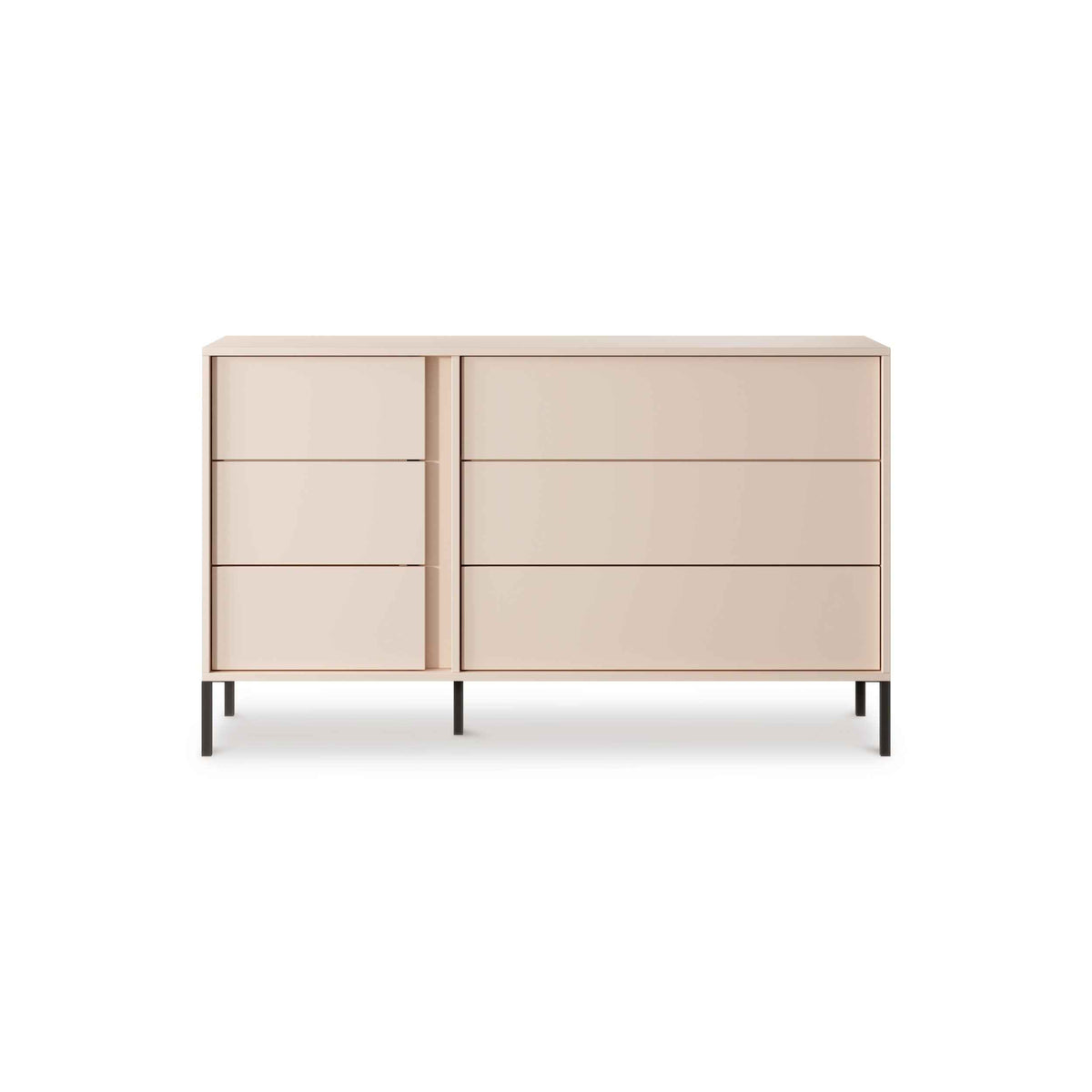 Komoda Dust 137x81 z 6 szufladami w stylu minimalistycznym – widok z przodu