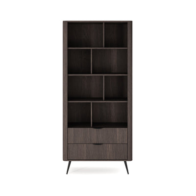 Regał Velia 88x194 z otwartymi półkami i szufladami w stylu soft loft – widok z przodu