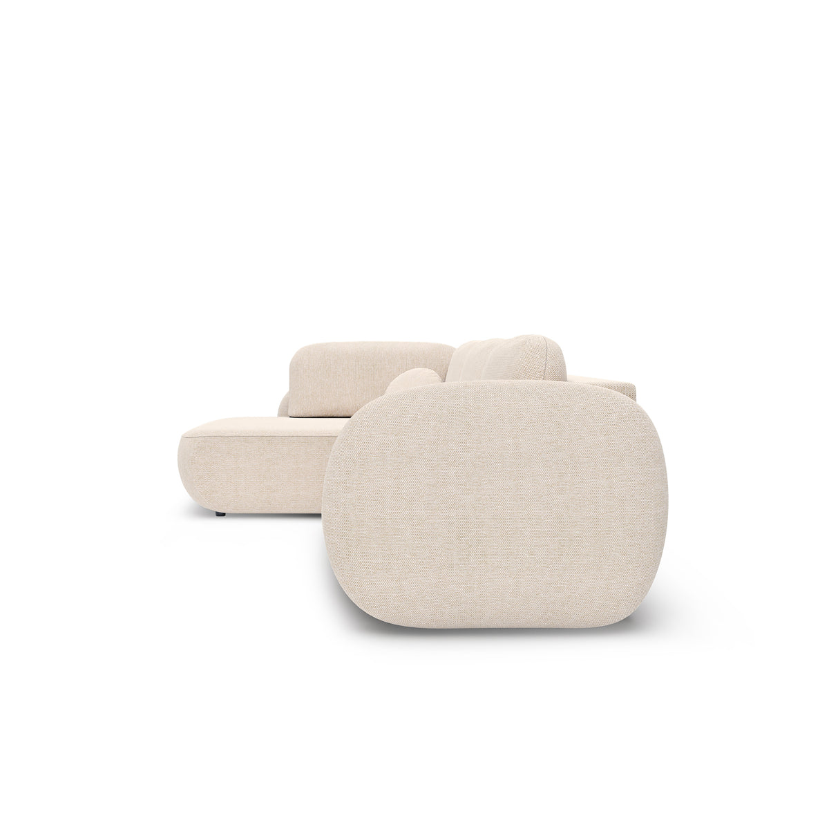 Narożnik z funkcją spania Olemo o powierzchni 123x250 w stylu organic modern – widok z boku