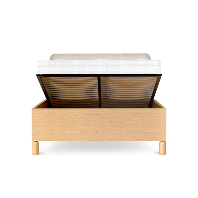 Lit Fjord tapissé 140/160x200 avec coffre de rangement, de style scandinave - avec façades ouvertes
