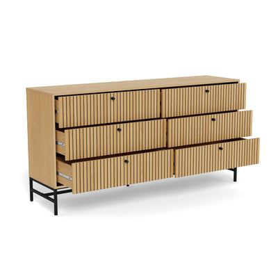 Buffet Bambouz 158x81 avec façade à lattes de style moderne - avec façades ouvertes
