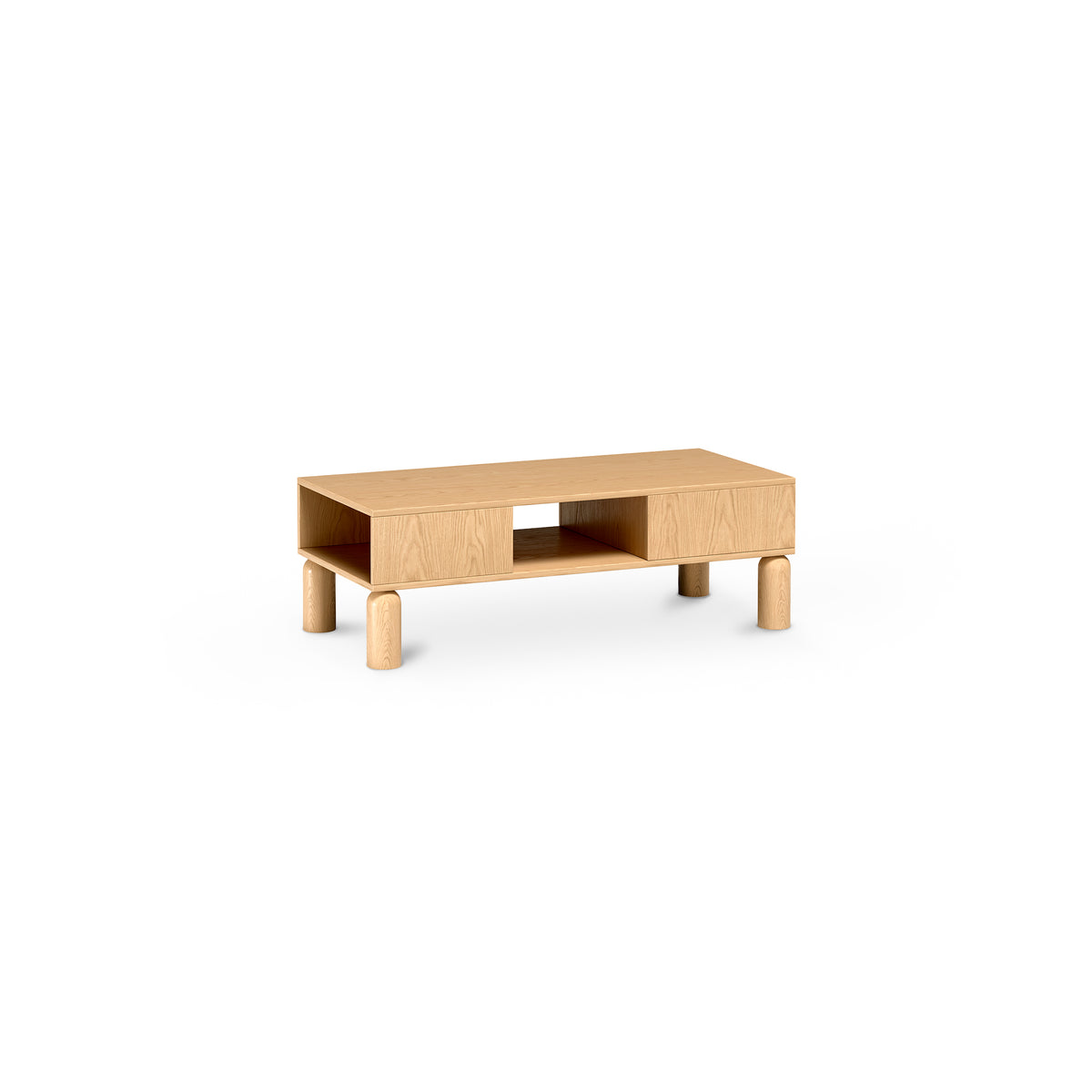 Fjord Coffee Table 110x37 with Open Compartments, Scandinavian Style – angled view | Pillovely