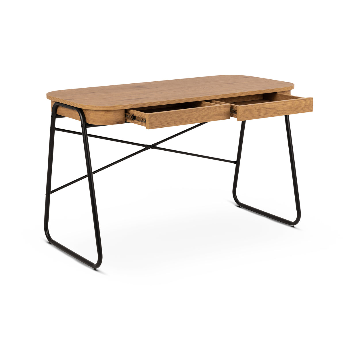 Bureau Astel 120x60 à deux tiroirs, de style moderne - avec façades ouvertes