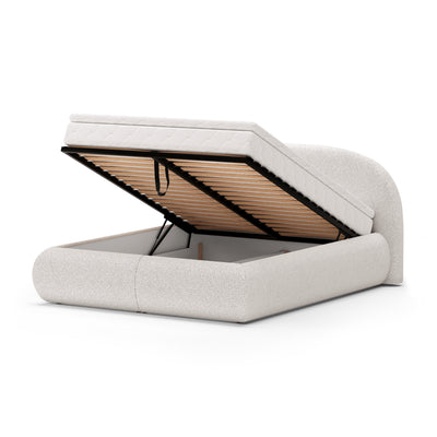 Glori Upholstered Ottoman Bed 140/160/180x200 with Storage, Modern Style – with doors open