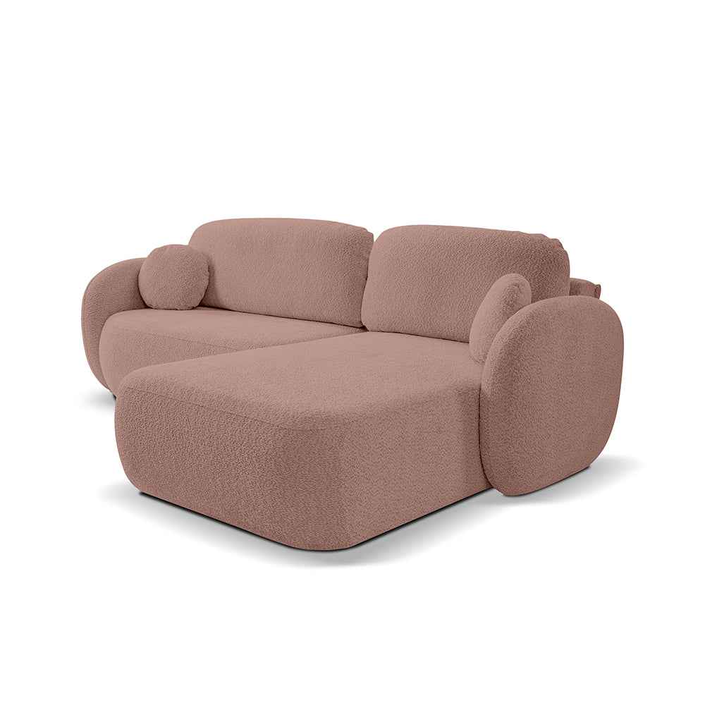 Olemo 4 Seater Corner Sofa Bed, Minimalist Style, Abriamo Fabric – Right-sided, Burnt Plum (ABRIAMO 12)