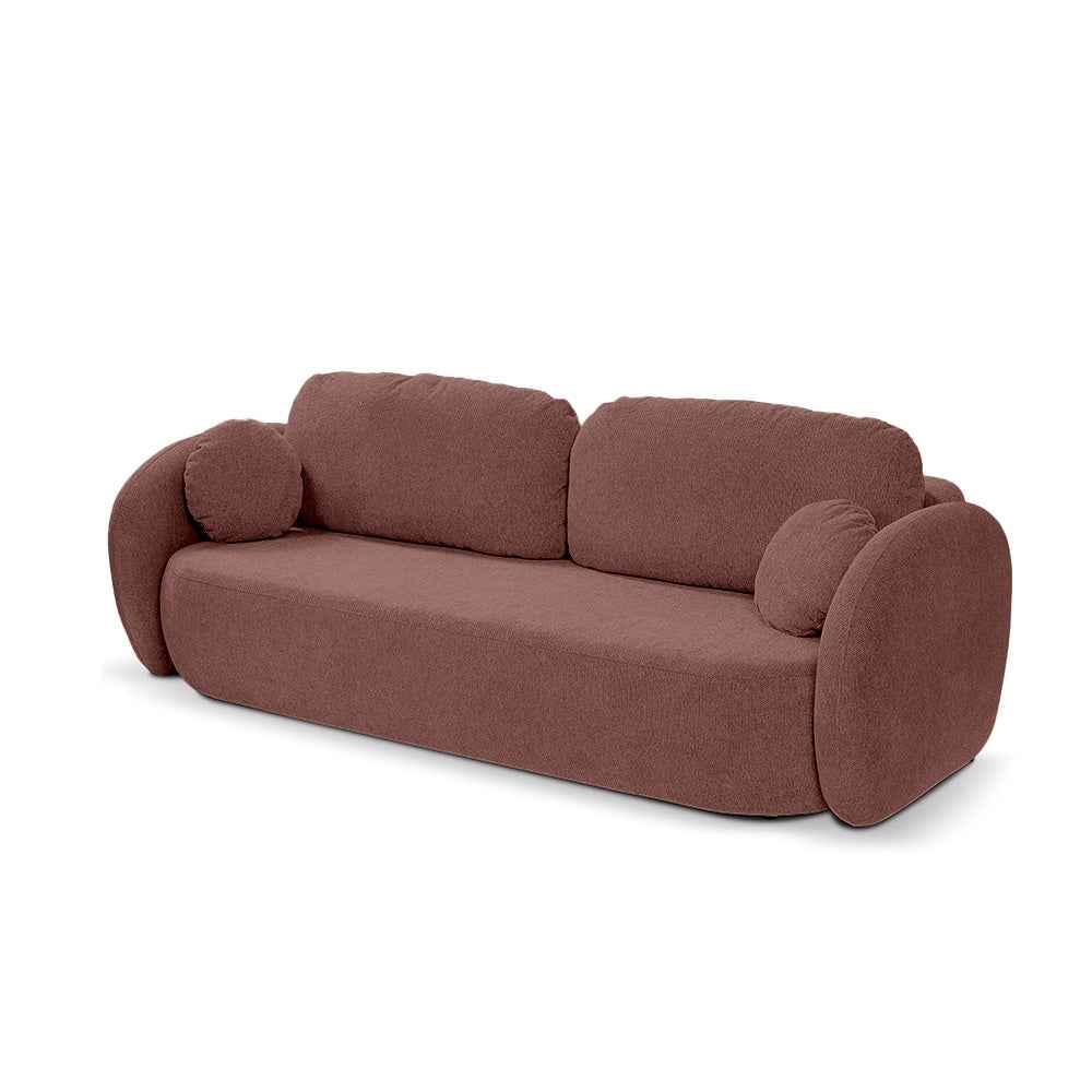 Olemo 3 Seater Sofa Bed 142x200 with Storage, Art Deco Style, Aragon Fabric – Ruby Sepia (ARAGON 59)
