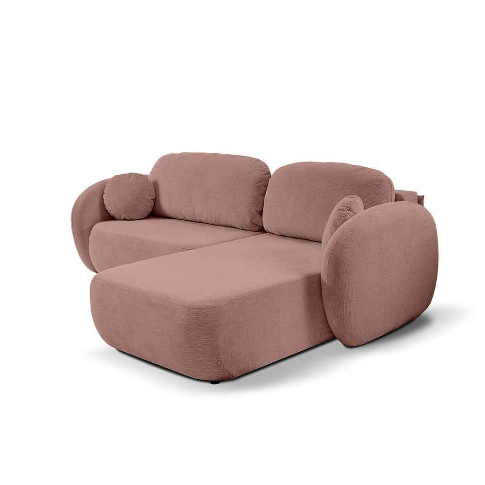 Narożnik z funkcją spania DL 248 cm w stylu nowoczesnym, tkanina Aragon | OLEMO Prawostronna Różany Beż (ARAGON 62)