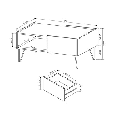 Ballada Coffee Table 97x45 cm with Drawer, Modern Style – photo 6