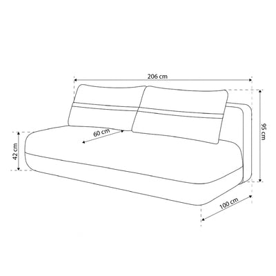 Lento 2 Seater Sofa Bed 206 cm, Minimalist Style – dimensions drawing