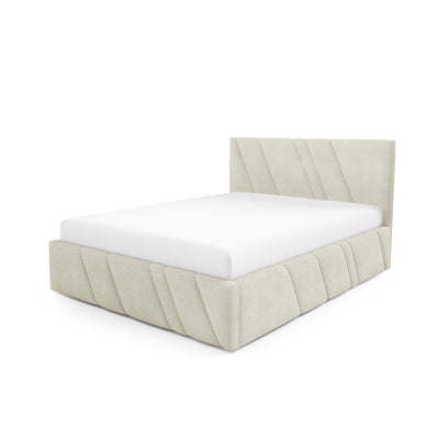 Raiz Quilted Upholstered Ottoman Bed with Storage, Various Sizes in Modern Style, Coral Fabric – Linen Beige (CORAL 15)