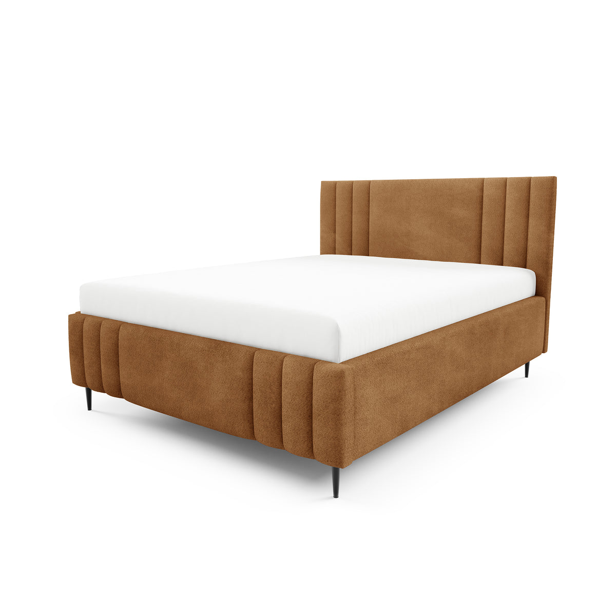 Falda Upholstered Ottoman Bed with Storage, Various Sizes in Elegant Style, Coral Fabric – Caramel Brown (CORAL 35)