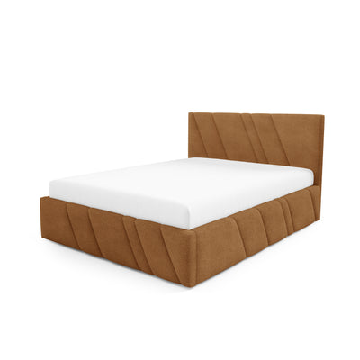 Raiz Quilted Upholstered Ottoman Bed with Storage, Various Sizes in Modern Style, Coral Fabric – Caramel Brown (CORAL 35)