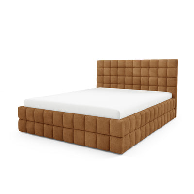 Stratus Upholstered Ottoman Bed with Storage, Various Sizes in Modern Style, Coral Fabric – Caramel Brown (CORAL 35)