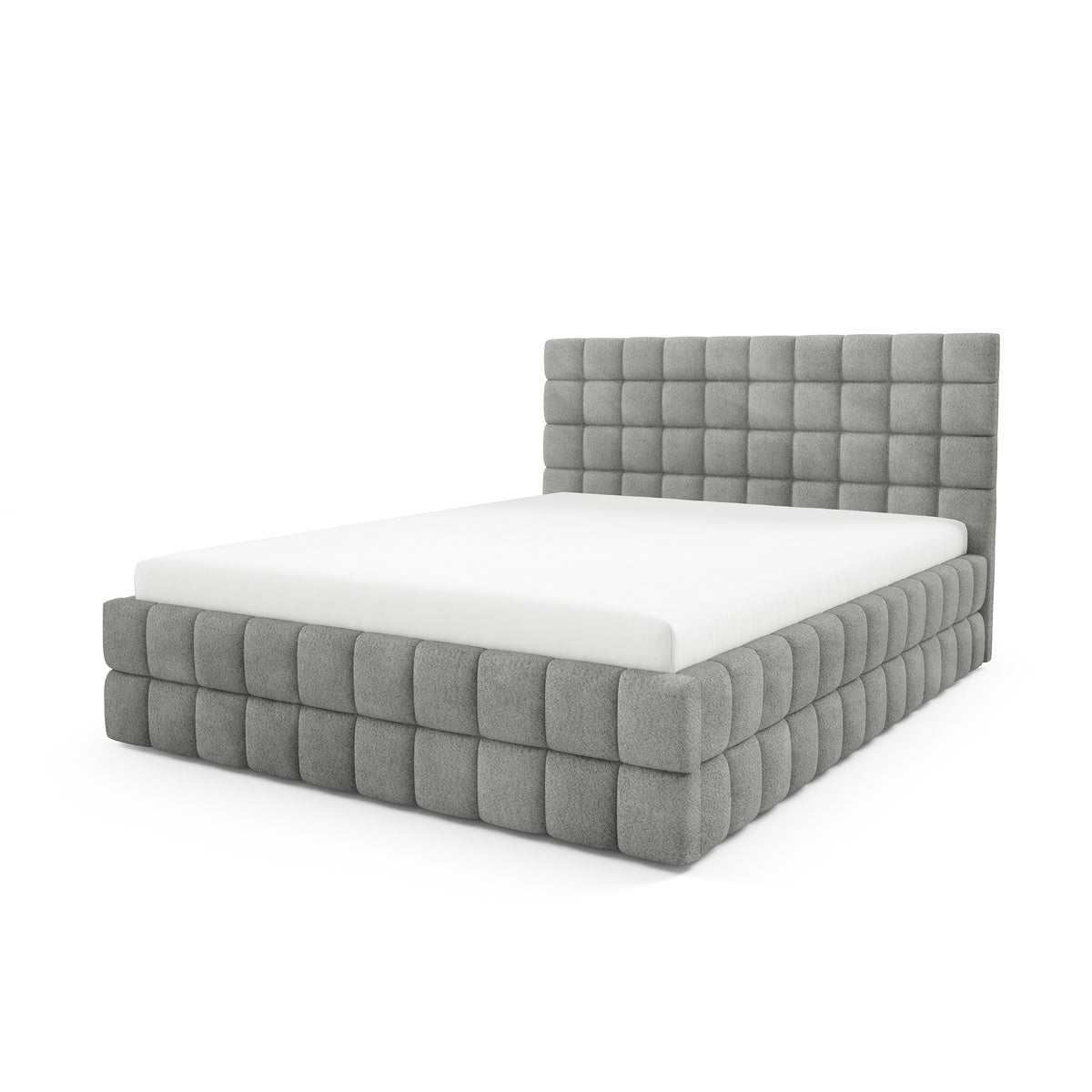 Stratus Upholstered Ottoman Bed with Storage, Various Sizes in Modern Style, Coral Fabric – Desert Gray (CORAL 75)