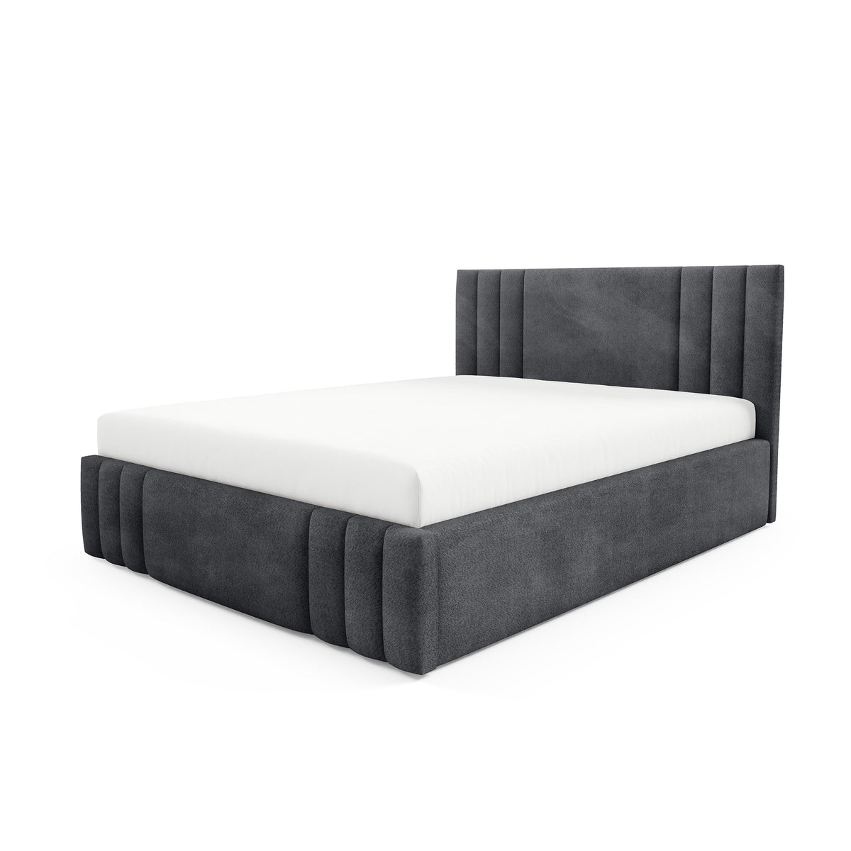 Falda Upholstered Ottoman Bed with Storage, Various Sizes in Elegant Style, Coral Fabric – Graphite Shadow (CORAL 80)