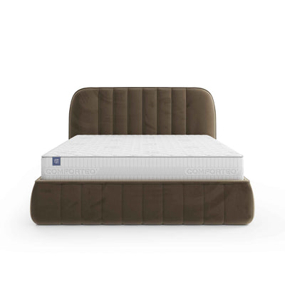 Carla Upholstered Ottoman Bed with Storage, Soft Minimalism Style – front view