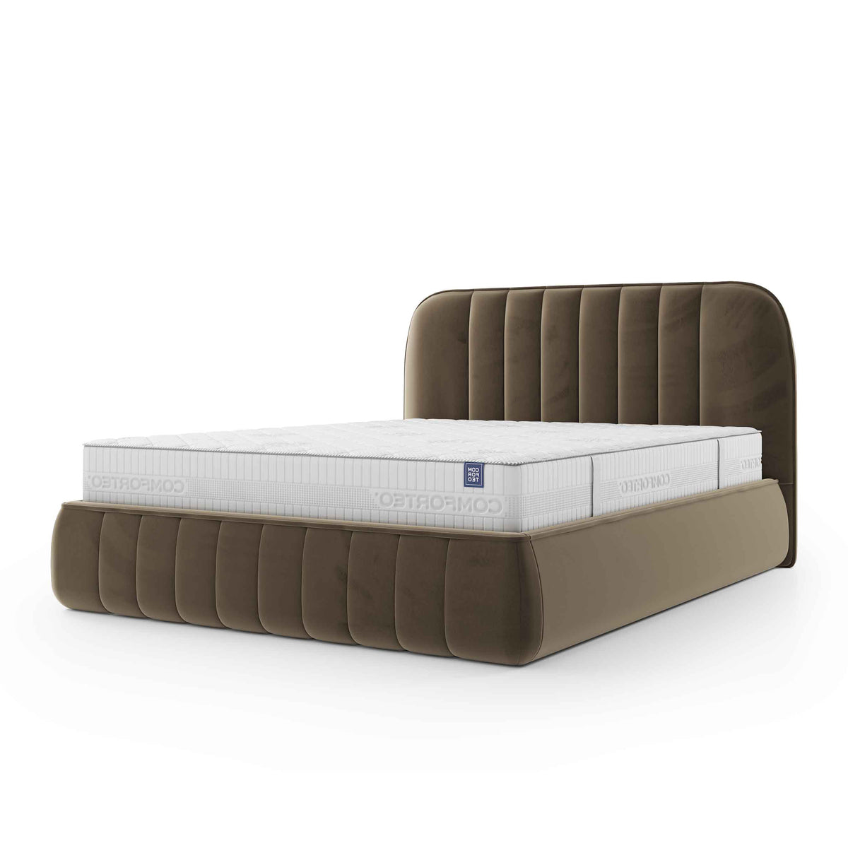 Lit tapissé Carla 140x200, 160x200 et 180x200 avec coffre de rangement de style soft minimalism – photo principale