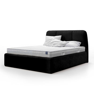 Elle Upholstered Ottoman Bed with Large Storage, Soft Minimalism Style – Deep Black (VOUGE 18), 200