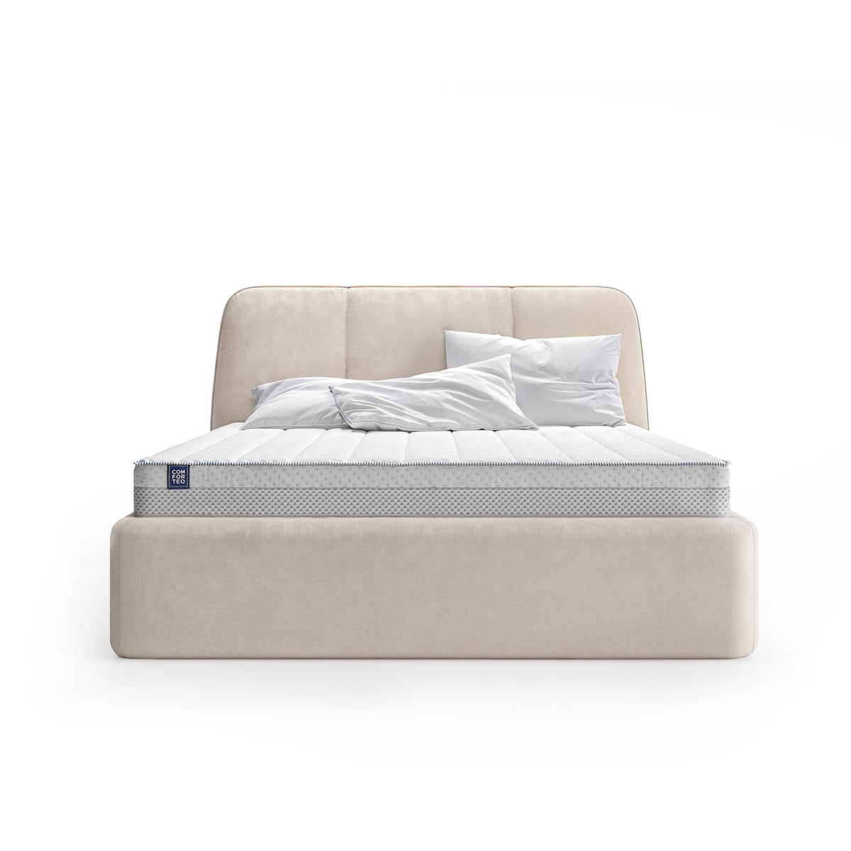 Elle Upholstered Ottoman Bed with Large Storage, Soft Minimalism Style – front view