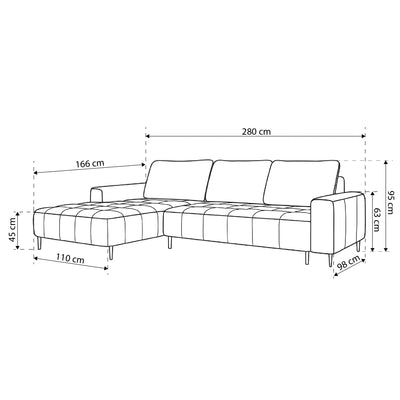 Francessco Corner Sofa with Bedding Storage 280 cm, Elegant Style – dimensions drawing