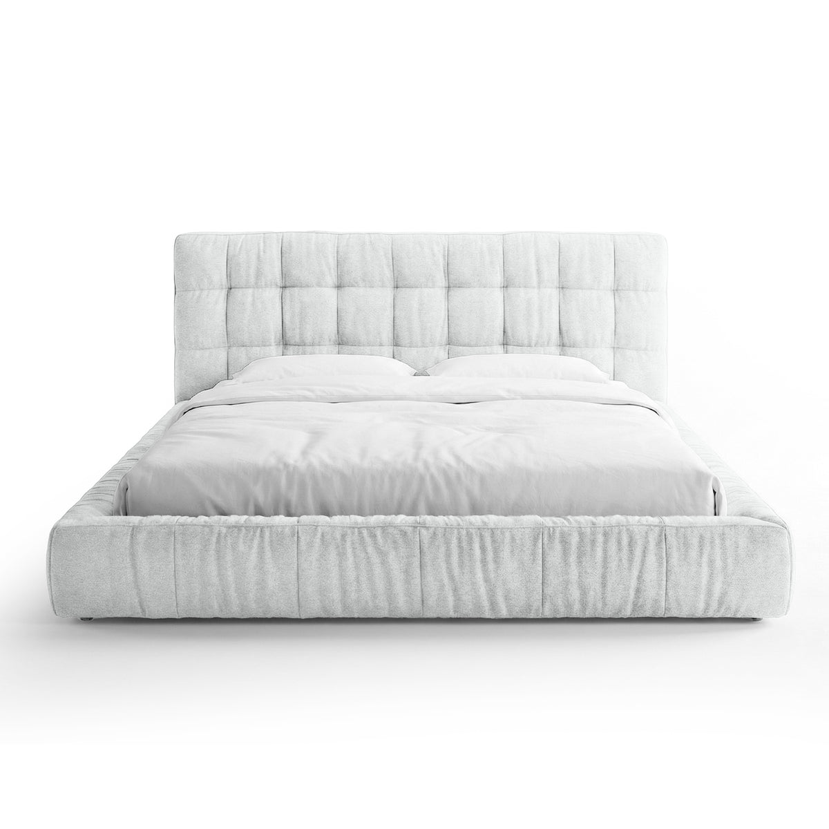 Talaro Quilted Upholstered Bed with a Low Frame, Modern Style – 140x200, Silver Cloud (GOLDEN 01)