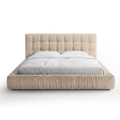 Talaro Quilted Upholstered Bed with a Low Frame, Modern Style – 140x200, Almond Suede (GOLDEN 04)