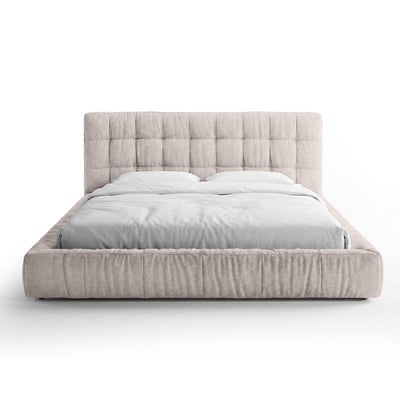 Talaro Quilted Upholstered Bed with a Low Frame, Modern Style – 140x200, Powdered Marble (GOLDEN 21)