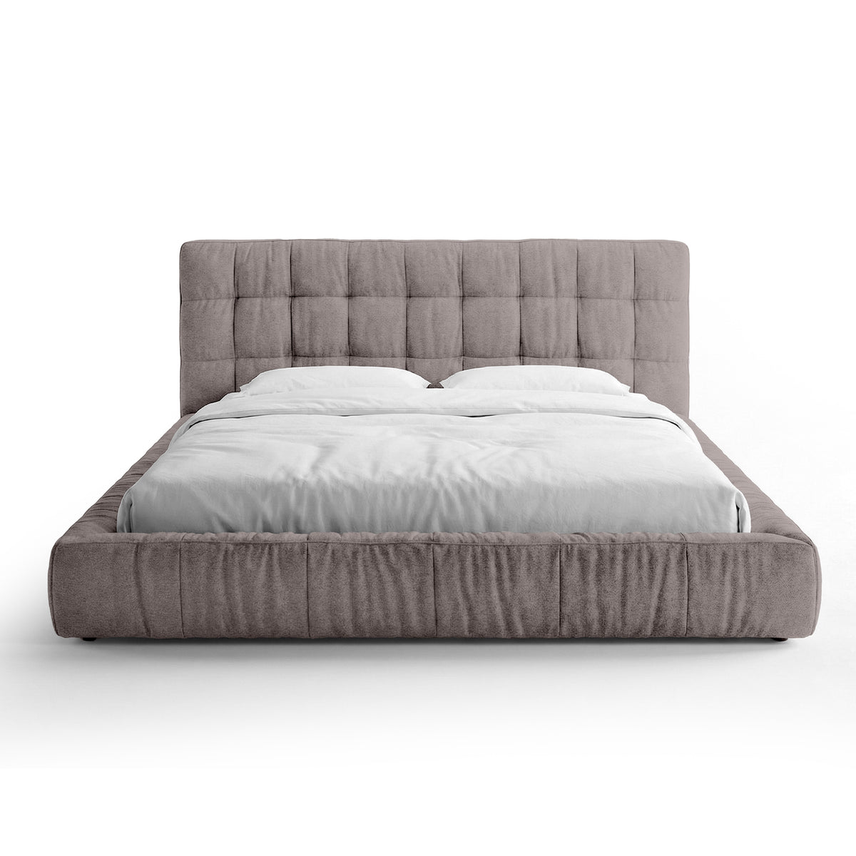 Talaro Quilted Upholstered Bed with a Low Frame, Modern Style – 140x200, Chestnut Taupe (GOLDEN 26)