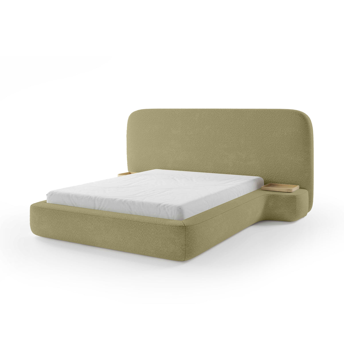 Genz Upholstered Bed, Japandi Style – Golden Linen (ARAGON 35), 200