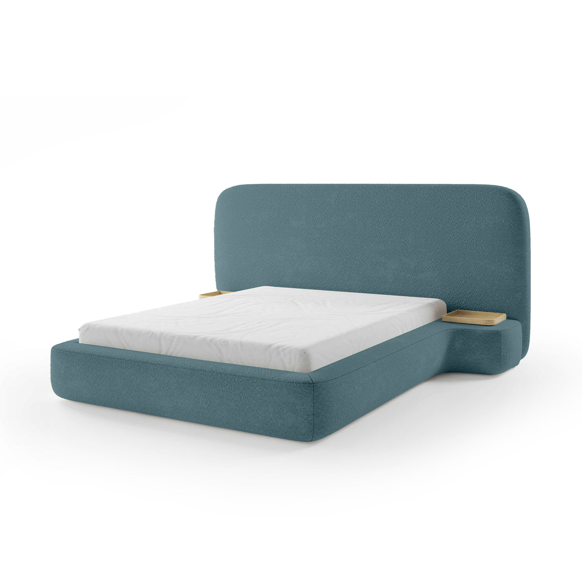 Genz Upholstered Bed, Japandi Style – Ocean Steel (ARAGON 75), 200