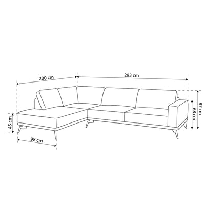 Rosalia Premium Corner Sofa 293 cm, Modern Style – dimensions drawing